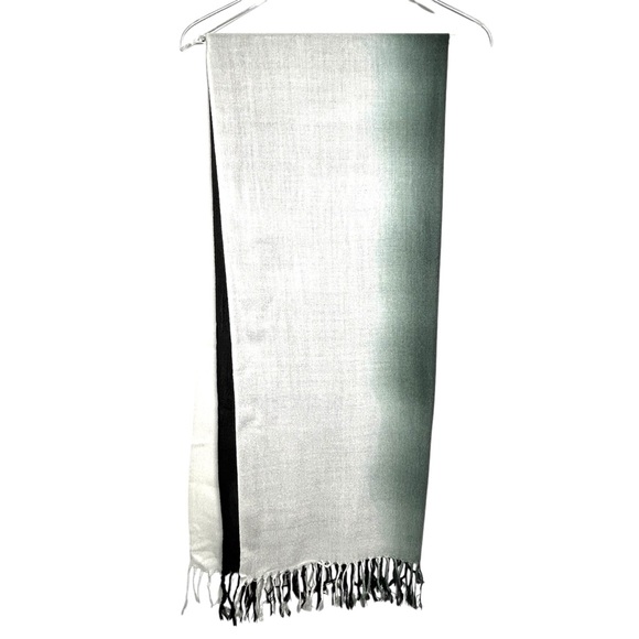 Pashmina Green White Ombre Flat Knotted Fringe Cashmere Wool Silk Scarf NWOT - Picture 7 of 16